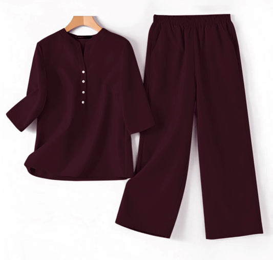 Classy and Comfortable Wine Co-Ord Set