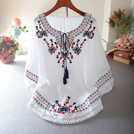 Trendy White long top-tunics with embroidery work for women