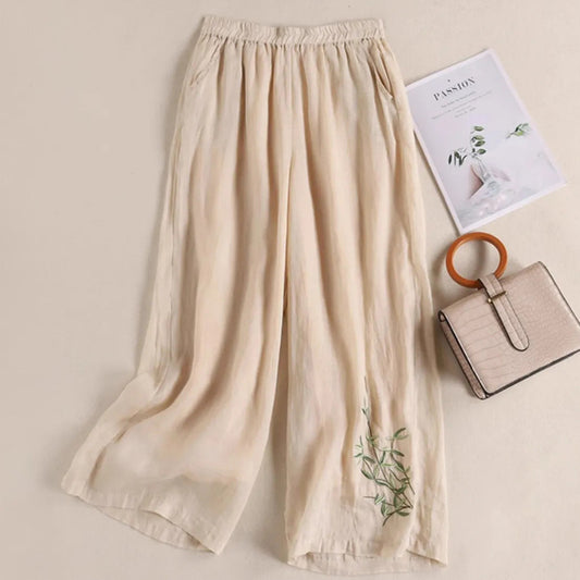 Elevate Your Style with Cream Embroidered Palazzo Trousers