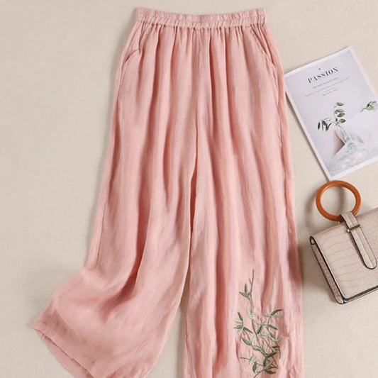 Graceful Elegance: Peach Embroidered Women's Palazzo Trousers for Every Occasion