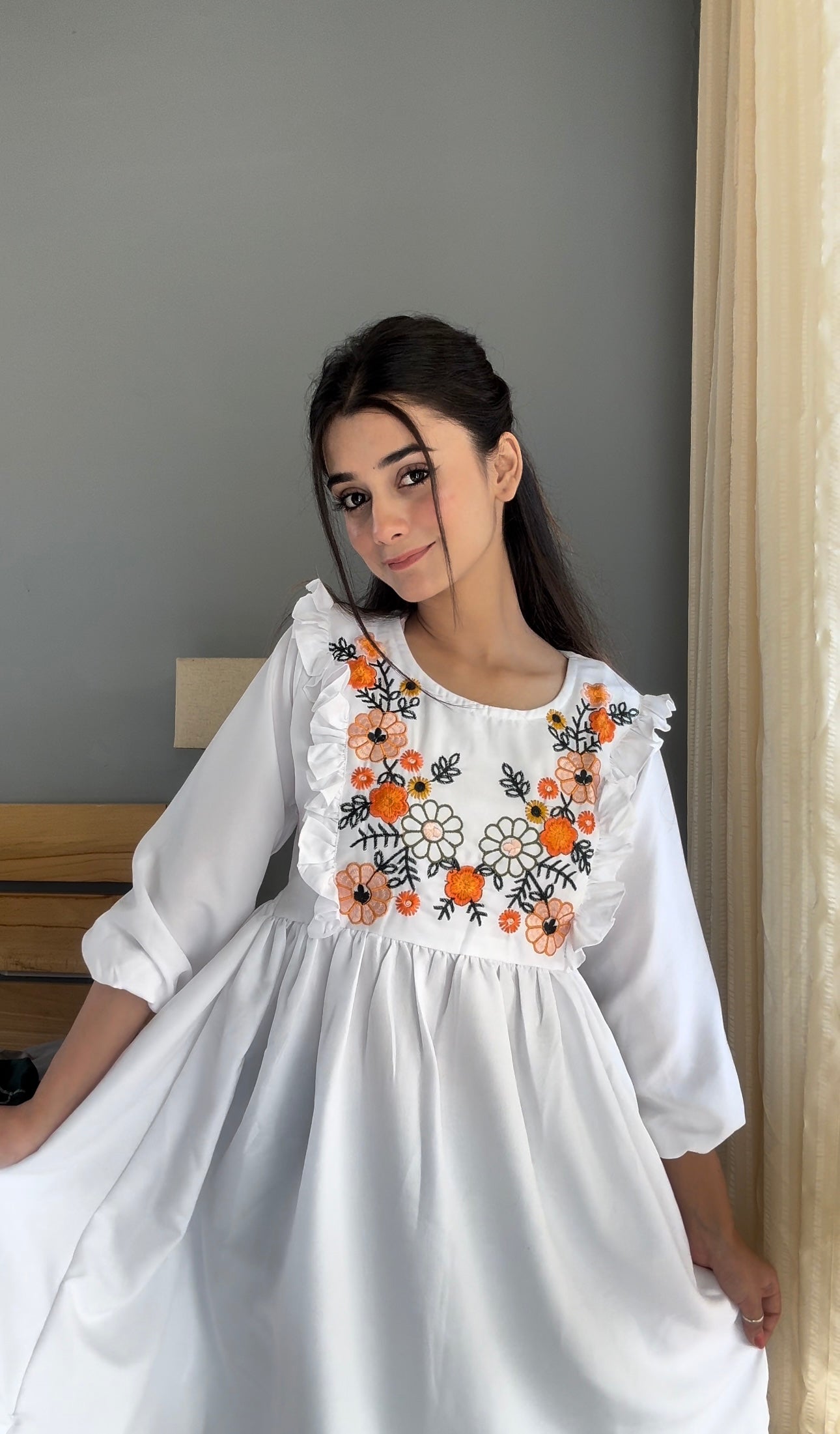 Trendy White long top-tunics with embroidery work for women