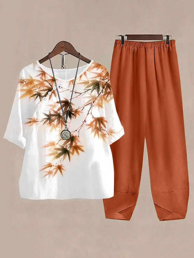 Cosy & Stylish: Rust Orange Coord Set with Leaf Patterns