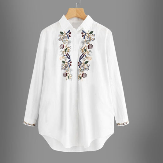 Trendy White long top-tunics with embroidery work for women