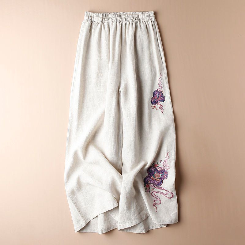 Classic Charm: White Palazzo Trousers with Exquisite Embroidery