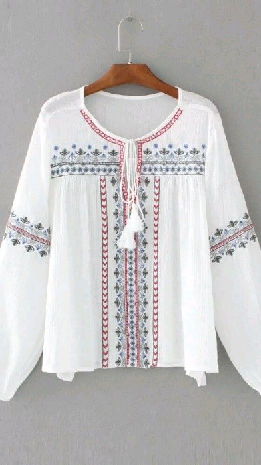 Trendy White long top-tunics with embroidery work for women