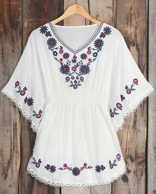 Trendy White long top-tunics with embroidery work for women