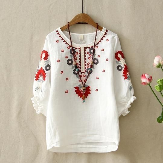 Trendy White long top-tunics with embroidery work for women