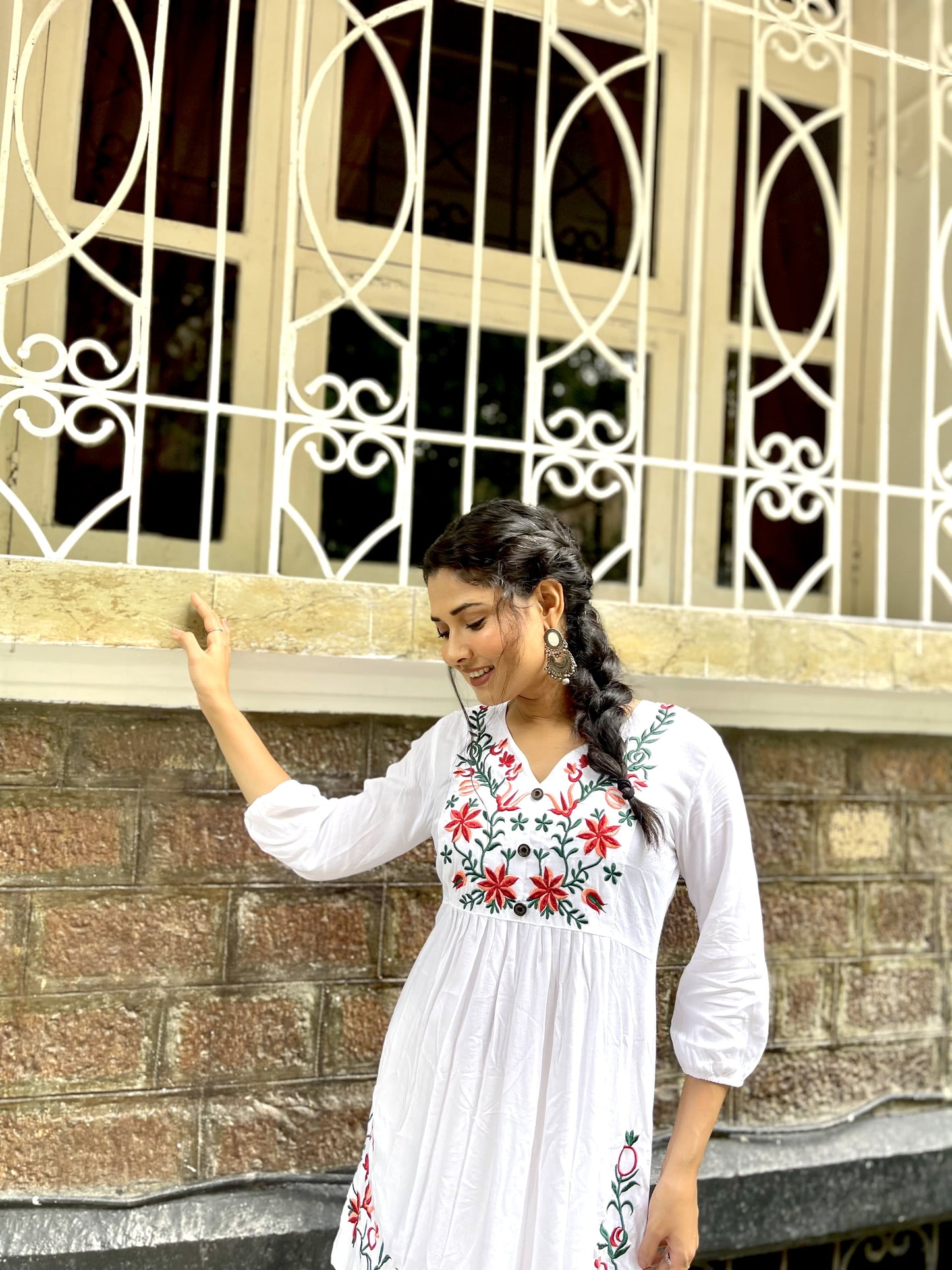 Trendy White long top-tunics with embroidery work for women